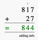 Calculate 817 + 27 using long addition