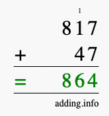 Calculate 817 + 47 using long addition