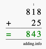 Calculate 818 + 25 using long addition