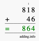 Calculate 818 + 46 using long addition