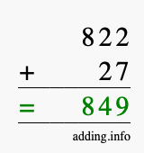 Calculate 822 + 27 using long addition