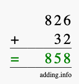 Calculate 826 + 32 using long addition