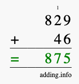 Calculate 829 + 46 using long addition