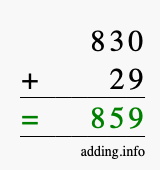 Calculate 830 + 29 using long addition