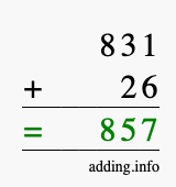 Calculate 831 + 26 using long addition