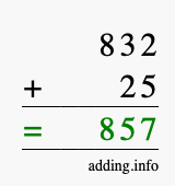 Calculate 832 + 25 using long addition