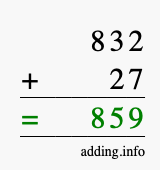 Calculate 832 + 27 using long addition