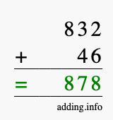 Calculate 832 + 46 using long addition