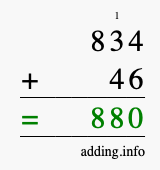 Calculate 834 + 46 using long addition
