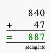 Calculate 840 + 47 using long addition