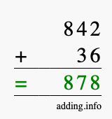 Calculate 842 + 36 using long addition