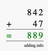 Calculate 842 + 47 using long addition