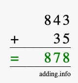 Calculate 843 + 35 using long addition