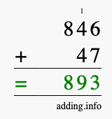 Calculate 846 + 47 using long addition
