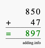 Calculate 850 + 47 using long addition