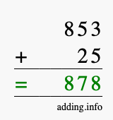 Calculate 853 + 25 using long addition
