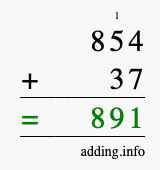 Calculate 854 + 37 using long addition