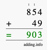 Calculate 854 + 49 using long addition