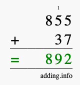 Calculate 855 + 37 using long addition