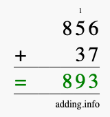 Calculate 856 + 37 using long addition