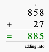 Calculate 858 + 27 using long addition