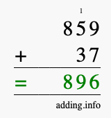 Calculate 859 + 37 using long addition