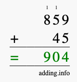 Calculate 859 + 45 using long addition