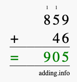Calculate 859 + 46 using long addition