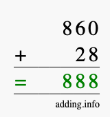 Calculate 860 + 28 using long addition