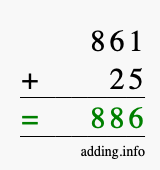 Calculate 861 + 25 using long addition