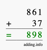 Calculate 861 + 37 using long addition