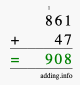 Calculate 861 + 47 using long addition