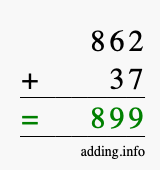Calculate 862 + 37 using long addition