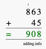 Calculate 863 + 45 using long addition