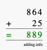 Calculate 864 + 25 using long addition