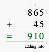 Calculate 865 plus 45 using long addition Calculate 865 + 45 using long addition