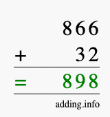 Calculate 866 + 32 using long addition