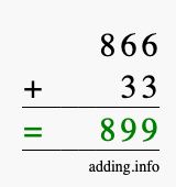 Calculate 866 + 33 using long addition