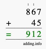 Calculate 867 plus 45 using long addition Calculate 867 + 45 using long addition