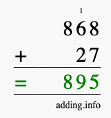 Calculate 868 + 27 using long addition