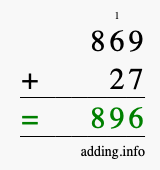 Calculate 869 + 27 using long addition