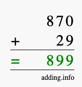 Calculate 870 + 29 using long addition