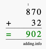 Calculate 870 + 32 using long addition