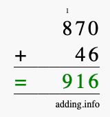 Calculate 870 + 46 using long addition