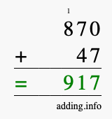 Calculate 870 + 47 using long addition