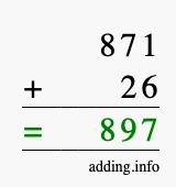 Calculate 871 + 26 using long addition