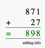 Calculate 871 + 27 using long addition