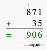 Calculate 871 + 35 using long addition