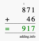 Calculate 871 + 46 using long addition