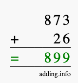 Calculate 873 + 26 using long addition